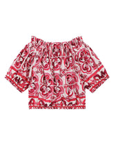 Poplin blouse with yellow majolica print - | Dolce & Gabbana
