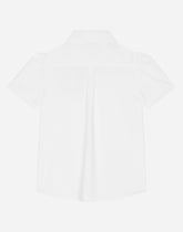 Short-sleeved poplin shirt with rose patch - | Dolce & Gabbana