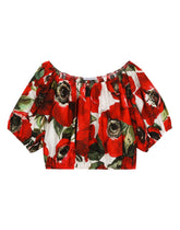 Poplin blouse with anemone print - | Dolce & Gabbana
