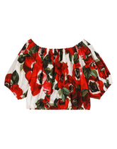 Poplin blouse with anemone print - | Dolce & Gabbana