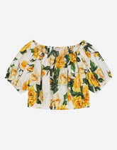 Poplin top with yellow rose print - | Dolce & Gabbana