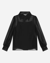 Long-sleeved chiffon shirt with flower appliqué - | Dolce & Gabbana