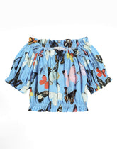 Cotton poplin top with butterfly print - | Dolce & Gabbana
