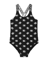 One-piece swimsuit with DG logo print - | Dolce & Gabbana