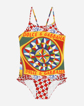 Carretto-print one-piece swimsuit with ruches - | Dolce & Gabbana