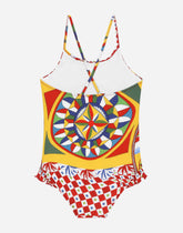 Carretto-print one-piece swimsuit with ruches - | Dolce & Gabbana