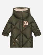 Long nylon down jacket with DG logo patch - | Dolce & Gabbana