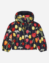 Short nylon down jacket with tulip print - | Dolce & Gabbana