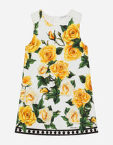 Interlock dress with yellow rose print - | Dolce & Gabbana