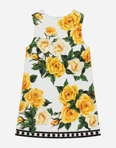 Interlock dress with yellow rose print - | Dolce & Gabbana