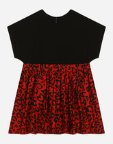 Jersey and drill midi dress with leopard print - | Dolce & Gabbana