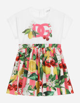 Poplin and jersey dress with lemon and cherry print - | Dolce & Gabbana