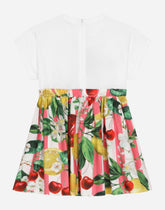 Poplin and jersey dress with lemon and cherry print - | Dolce & Gabbana