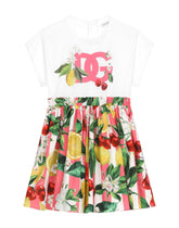 Poplin and jersey dress with lemon and cherry print - | Dolce & Gabbana