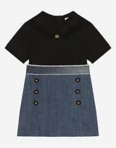 Stretch denim and jersey dress with DG logo - | Dolce & Gabbana