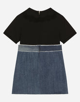 Stretch denim and jersey dress with DG logo - | Dolce & Gabbana