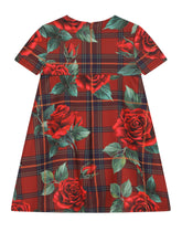 Short-sleeved scuba dress with tartan and rose print - | Dolce & Gabbana