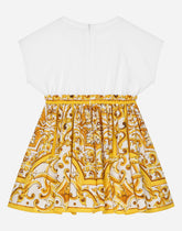 Poplin and jersey dress with yellow majolica print - | Dolce & Gabbana
