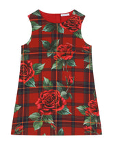 Sleeveless dress with tartan and rose print - | Dolce & Gabbana