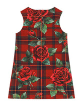 Sleeveless dress with tartan and rose print - | Dolce & Gabbana