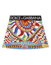 Short Carretto-print jersey skirt with branded elastic waistband - | Dolce & Gabbana