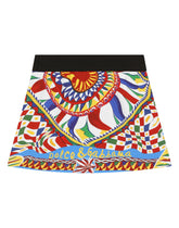 Short Carretto-print jersey skirt with branded elastic waistband - | Dolce & Gabbana