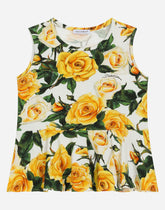 Jersey top with yellow rose print - | Dolce & Gabbana