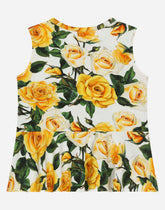 Jersey top with yellow rose print - | Dolce & Gabbana