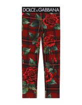 Interlock leggings with tartan and rose print - | Dolce & Gabbana
