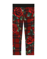 Interlock leggings with tartan and rose print - | Dolce & Gabbana