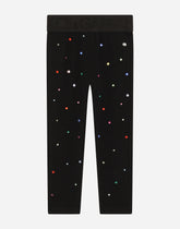 Jersey leggings with multi-colored crystals - | Dolce & Gabbana