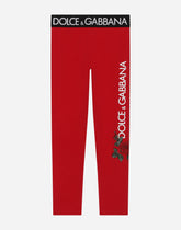 Interlock leggings with logo and rose print - | Dolce & Gabbana
