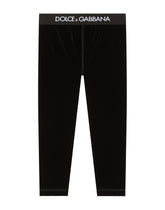 Velvet leggings with branded elastic - | Dolce & Gabbana