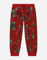 Jersey jogging pants with rose print - | Dolce & Gabbana
