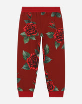 Jersey jogging pants with rose print - | Dolce & Gabbana