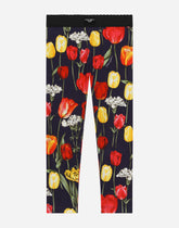 Interlock leggings with tulip print - | Dolce & Gabbana
