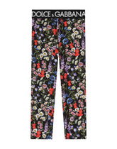 Interlock leggings with meadow flower print - | Dolce & Gabbana
