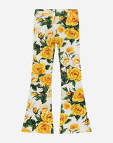 Jersey pants with yellow rose print - | Dolce & Gabbana