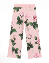 Fleece jogging pants with rose print - | Dolce & Gabbana