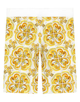 Jersey cycling shorts with yellow majolica print - | Dolce & Gabbana