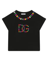 Interlock T-shirt with multi-colored fusible rhinestones - | Dolce & Gabbana
