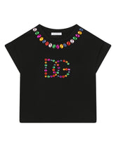 Interlock T-shirt with multi-colored fusible rhinestones - | Dolce & Gabbana