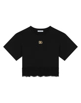 Cropped interlock T-shirt with DG logo - | Dolce & Gabbana