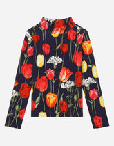 Interlock mock turtle-neck with tulip print - | Dolce & Gabbana