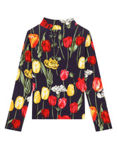 Interlock mock turtle-neck with tulip print - | Dolce & Gabbana