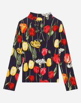Interlock mock turtle-neck with tulip print - | Dolce & Gabbana