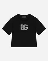 Jersey T-shirt with rhinestone logo - | Dolce & Gabbana