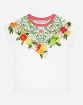 Jersey T-shirt with lemon and orange print and DG logo - | Dolce & Gabbana