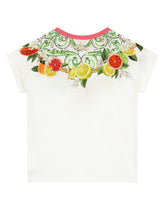 Jersey T-shirt with lemon and orange print and DG logo - | Dolce & Gabbana