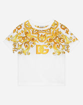 Jersey T-shirt with yellow majolica print and DG logo - | Dolce & Gabbana